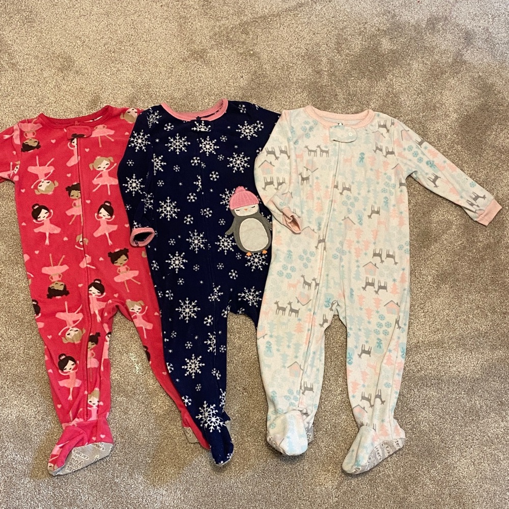 3 pairs of Kids One Piece Fleece Pajamas